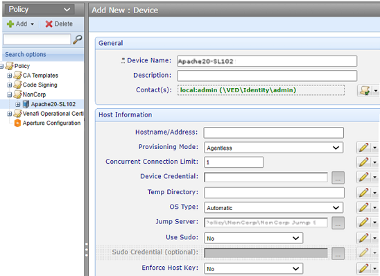 Device object settings