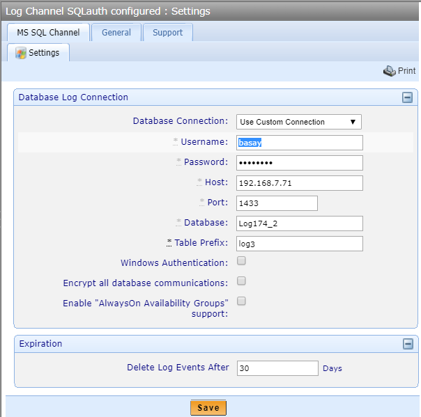 Custom log channel