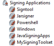 Location of application collections that hold signing application information