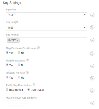 SSH Policy folder - Key settings group - list of settings available in group